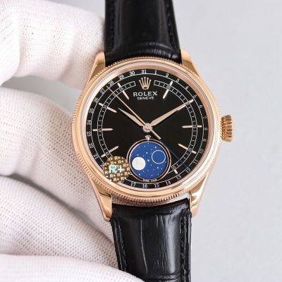 R Factory ROLEX Cal.3195 Movement Black 39*13.2MM Watch Genuine rolex leather strap